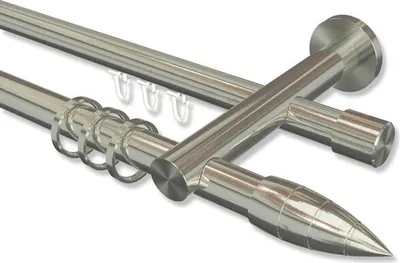Produktbild von Interdeco Rundrohr-Innenlaufstange, Gardinenstange (Kombination) Edelstahl-Optik Modell Platon Samanto, 20 mm Ø 2-läufig, 200 cm