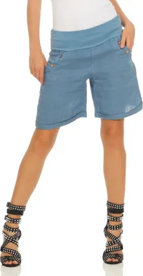 Produktbild von 280 Bermuda Shorts Damen Leinenshorts lockere kurze Hose Freizeithose 100% Leinen Shorts Sommer Strand Jeansblau M