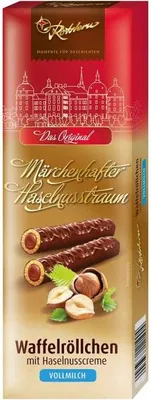 Produktbild von Rotstern 'Märchenhafter Haselnusstraum' Waffelröllchen Vollmilch 125g