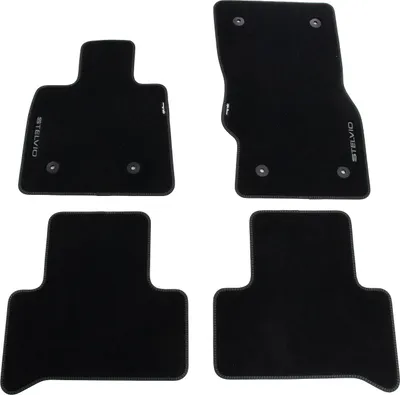 Produktbild von Original Fiat Fußmatten Velour Set mit silber gesticktem Stelvio Logo 50903647