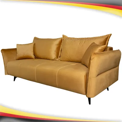 Produktbild von Sofa ISABELL mit Bettkasten Schlafsofa Polstersofa mit Schlaffunktion Klappsofa Couch mit Schwarzen Füßen Sofagarnitur Wohnzimmer Gastzimmer  (gelb)