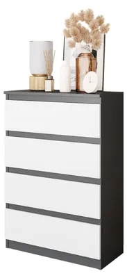 Immagine prodotto di Comodino grigio antracite / bianco opaco con 4 cassetti – Comodino compatto per camera da letto e soggiorno – Credenza moderna – GABRIEL