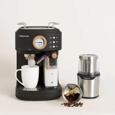 Produktbild von Pack THERA RETRO PRO Halbautomatische Espresso-Kaffeemaschine + MILL PRO Kaffee- und Gewürzmühle