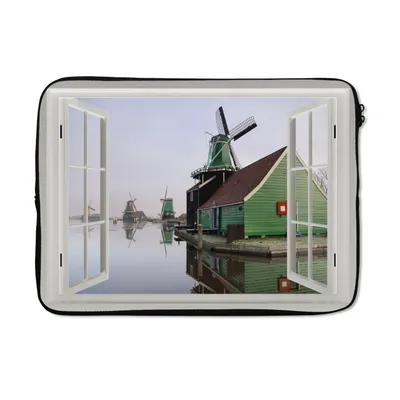 Produktbild von MuchoWow® Laptop Hülle 13 Zoll Aussicht - Haus - Mühle Laptoptasche - Laptophülle - Sleeve - Rundumschutz