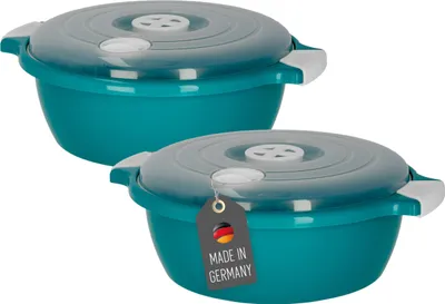 Produktbild von 2 Stück Mikrowellengeschirr Set Farbe Grün 1,8Liter Mikrowellenschüssel mit Dampfventil