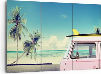 Produktbild von Bild auf Leinwand - Leinwandbild - Auto Surfbrett Strand Ozean - 165x110cm - Wand Bild - Wanddeko - Leinwanddruck - Bilder - Kunstdruck - Wanddekoration - Leinwand bilder - Wandkunst - CE165x110-2835