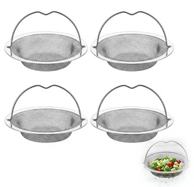Produktbild von Abflusssieb 4er Set - Edelstahl mit Griff - Verstopfungsschutz für Küchenspüle und Waschbecken - 11 x 2 x 6,5 cm