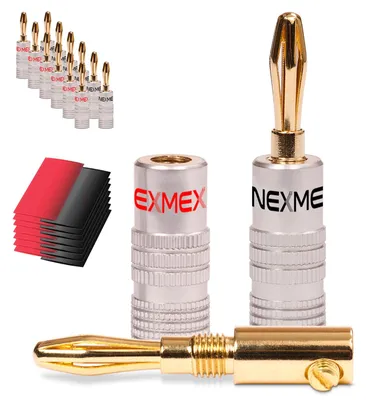 Produktbild von 14x NEXMEX Bananenstecker High End Bananas 24K vergoldet mit Schrumpfschlauch