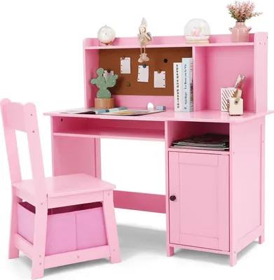Immagine prodotto di Scrivania per bambini con sedia e spazio di archiviazione in rosa