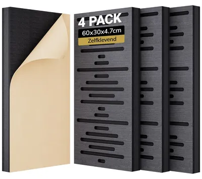 Zdjęcie produktu dla Samoprzylepne panele akustyczne z okleiny drewnianej, 4 sztuki, wymiary 60x30x4,7 cm