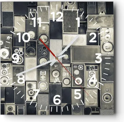 Produktbild von Wanduhr - Quadrat - Glasuhr - Abstraktion Lautsprecher Grafik - 40x40cm - Schleichendes Uhrwerk - Lautlos - zum Aufhängen bereit - Dekoration Modern - Wanddekoration aus Glas - C4AC40x40-4163