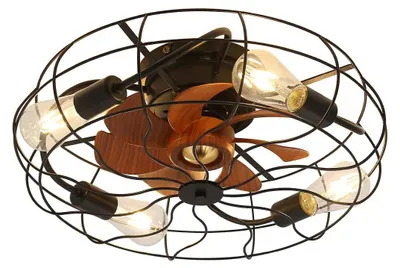 Produktbild von AIORBER 20 Zoll Deckenventilator mit Licht Fernbedienung leise DC Motor flach 7 Flügel Timer Industrial Vintage Schwarz