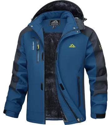 Produktbild von Winterjacke Herren Warm Gefüttert Wasserdicht Abnehmbare Kapuze Denimblau S