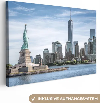 Produktbild von MuchoWow® - Leinwandbilder - New York - Freiheitsstatue - Wasser, Wandbild, Wanddeko Bilder Wohnzimmer, 120x80 cm