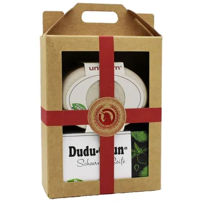 Obrázok produktu pre Darčeková sada červená - mydlová krabička krémovo biela & Dudu-Osun Classic