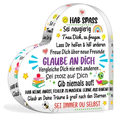 Produktbild von Acryl Türschild Herzform Schulanfang Tischdeko 10x10cm