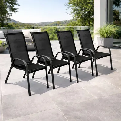 4 Stück Garten Stapelstuhl Farbe Anthrazit - Schwarz Metall - Textil