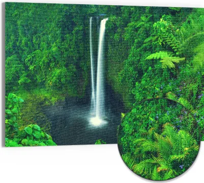 Produktbild von DEQORI Hybrid Leinwand Bild 90x60 cm 'Verborgene Oase' Wandbild Glas flach modern