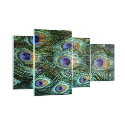 Produktbild von Bilder auf glas - 4 Teile - Pfauen Feder Makro - 120x70cm - Glasbilder - Wandbilder - Bilder - zum Aufhängen bereit - Wanddekoration aus Glas - Glas Bilder - Wandbild auf Glas - GDL120x70-4159