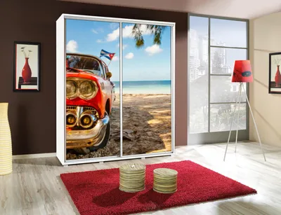 Productafbeelding van Kledingkast GILES: Schuifdeurkledingkast met grafische prints, 155x215 cm
