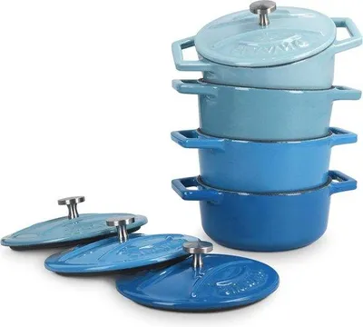 Produktbild von Kleine blaue Backofenpans - Enthaelt 4 kleine, Emailbeschichtete Gusseisenpfannen