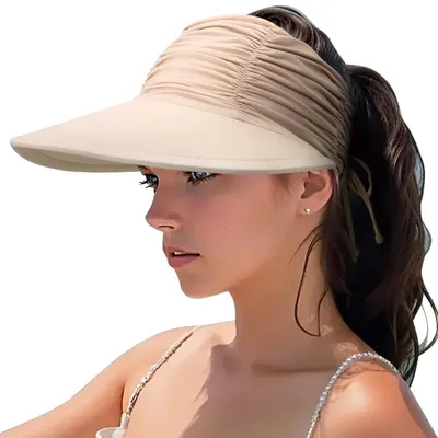 Produktbild von Visor Sonnenhut Damen Breite Krempe Faltbar Pferdeschwanz UV Schutz UPF 50+ Khaki