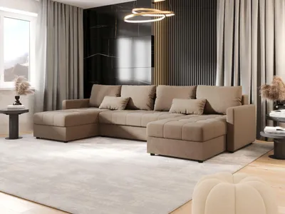 Image de BEDANTE Canapé d'angle MOS U BIS Itaka 48 Marron avec fonction sommeil Canapé en forme de U avec coffre de rangement Canapé salon Canapé lit Coffre de rangement Canapé lit