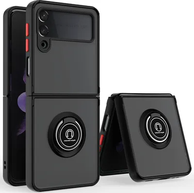 Immagine prodotto di Custodia per Samsung Galaxy Z Flip 4 5G traslucida opaca in TPU con supporto ad anello e supporto Nero Rosso