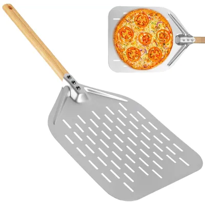Pizzaschaufel 40x30 cm, perforiert, Aluminium, Holzgriff
