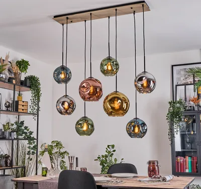 Produktbild von Villamare Hängelampe Metall/Holz in Schwarz/Natur/Blau/Grün/Rauch/Kupfer/Gold