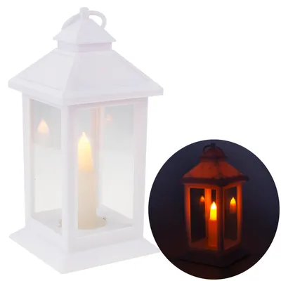 Imagen del producto de Linterna LED, color blanco, funciona con batería, luz cálida, imita una llama, con asa, altura de 17 cm