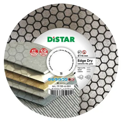 Obrázek produktu pro de Diamantová čepel Hrana suchá 115 mm DISTAR - Čepel určená k řezání pod úhlem 45 stupňů - Oboustranná vrstva de Diamond 25 mm - Vhodná k řezání keramiky, porcelánu, mramoru atd.