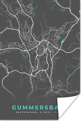 Produktbild von MuchoWow® Poster Gummersbach - Stadtplan - Blau - Karte - Deutschland 120x180 cm - Kunstposter