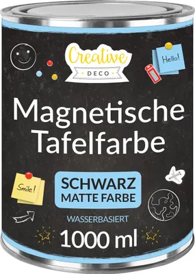 Produktbild von Creative Deco Magnetisch Schwarz Wandfarbe Kreidefarbe Tafelfarbe | 1000ml | 2 m² Effizienz mit 3 Schichten Für Wand, Holz, Metall, Glas Wasserbasis