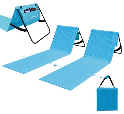 Produktbild von 24MOVE® Strandmatte 2er Set klappbar mit Rückenlehne, Strandliege mit Gurt, tragbar für Strand und Garten, Liegematte blau