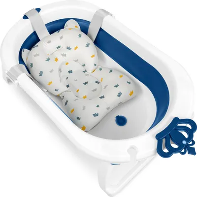 Zdjęcie produktu dla Składana wanienka dla dzieci i niemowląt z wkładką Ricokids RK-286, biało-niebieska, wysokiej jakości i praktyczne akcesorium do kąpieli niemowląt