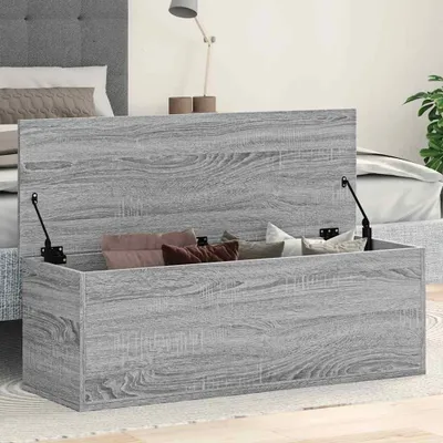 Image de Coffre de rangement gris en bois, dimensions : 102 x 35 x 35 cm