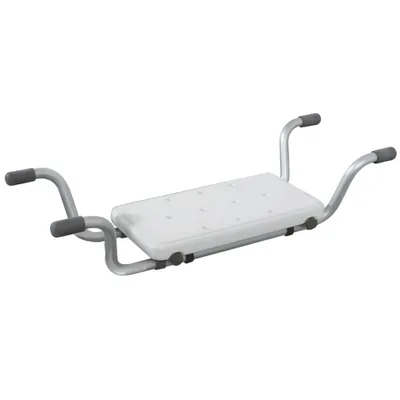 A white and gray bathtub seat with handles, shown against a white background.