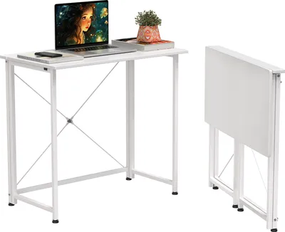 Produktbild von Computertisch Schreibtisch Klapptisch Gaming Tisch Büro und Zuhause Bürotisch aus MDF 80×45cm Weiß