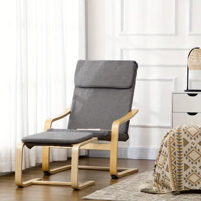 Image de Fauteuil - Fauteuil de relaxation - Fauteuil lounge - Fauteuil - Gris - Avec repose-pieds - Revêtement en velours