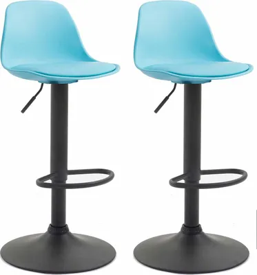 Image de Lot de 2 tabourets de bar CLP Kiel en plastique, réglables en hauteur et pivotants à 360°, structure bleue, couleur noire