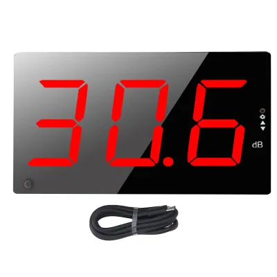 Obrázok produktu pre Digitálny merač hladiny hluku s 3-palcovým LCD displejom, rozsah 30–130 dB, nástenný decibelový merač s akustickým alarmom