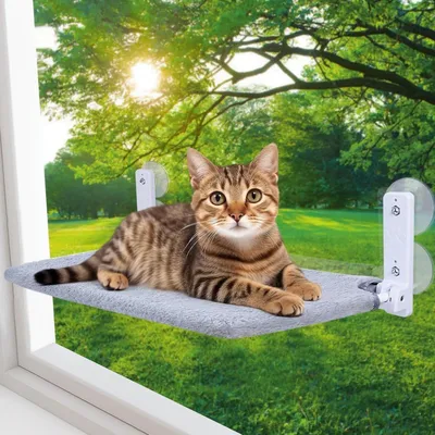 Produktbild von Katzen Hängematte Fenster - Katzenbett Fenster - Entspannen Sonnen - Starke Saugnäpfe - 52 x 30 cm - Grau