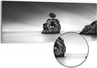 Produktbild von DEQORI Hybrid Leinwand Bild 125x50 cm 'Stilles Inselparadies' Wandbild Glas flach modern