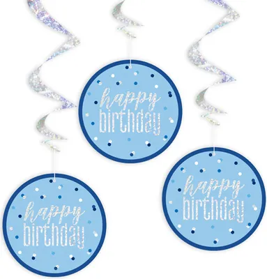 Produktbild von 6 Sparkling Blue Birthday Spiralhänger 80cm