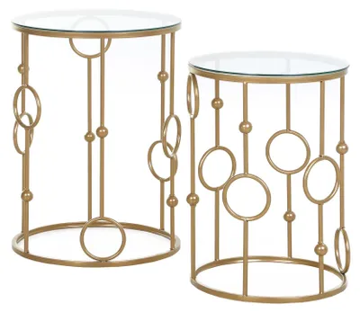 Immagine prodotto di Set di 2 tavolini rotondi – Stile Art Déco | Colore: Oro | Dimensioni: 41x41x57 cm