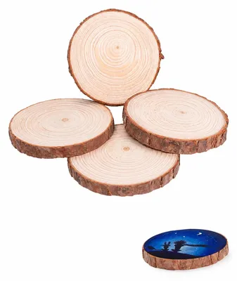 Holzscheiben, 4 Stück, glatt, Ø 14–15 cm, 1,5 cm dick, für Pyrografie & DIY