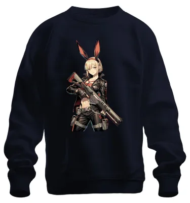 Zdjęcie produktu dla Bluza z kapturem "Anime Bunny Girl Gewehr", styl cyberpunk, nadruk "Manga Waifu Otaku", kolor granatowy, rozmiar S