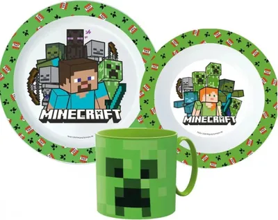 Produktbild von Minecraft Creeper Kinder Geschirr Set Teller Schüssel Becher