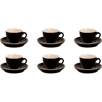 Produktbild von Palmer Colors Cappuccinotasse mit Untertasse, 18 cl, schwarz Porzellan, spülmaschinenfest, 6 Stück